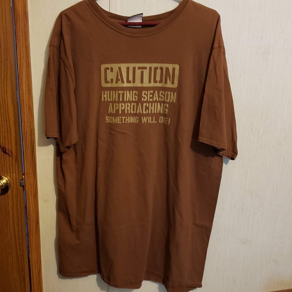 Caution Hunting Season Men's XL Brown Further Out Short Sleeve T-Shirt
